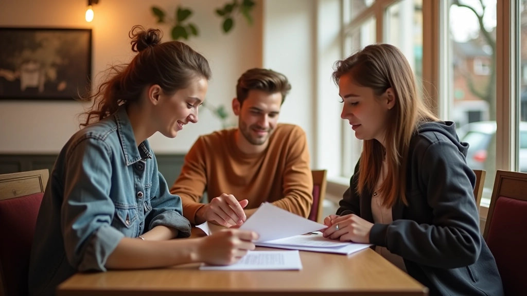Junge Menschen in Freiburg diskutieren Finanzplanung in Café