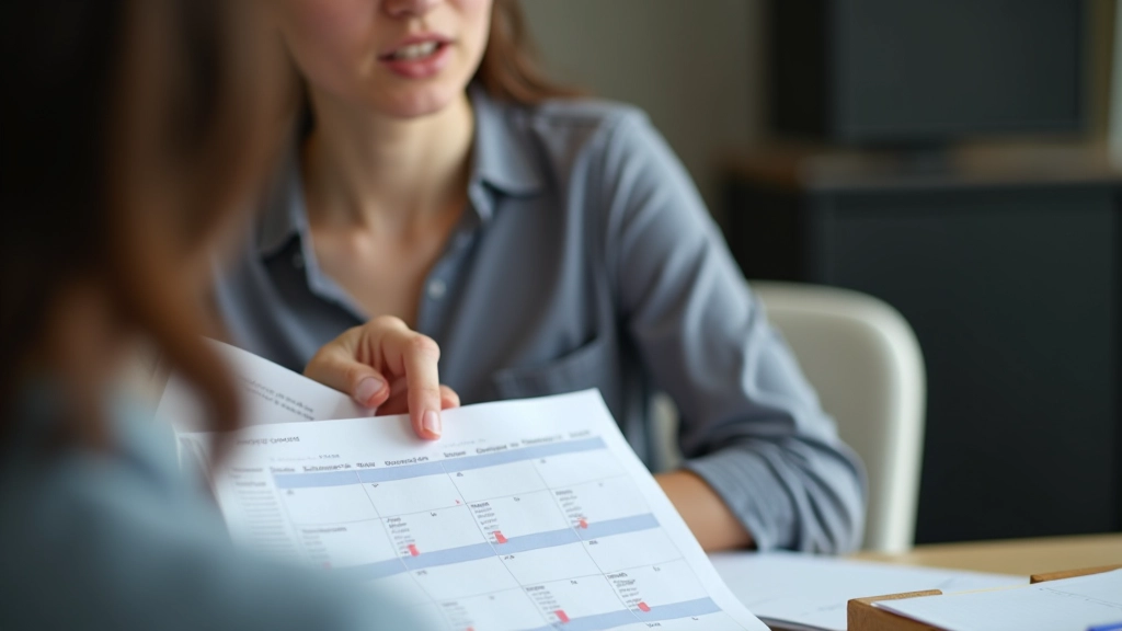 Person mit Kalender und Finanzplan, Wochenplan für Budgetierung, Arbeitsplatz mit Papieren